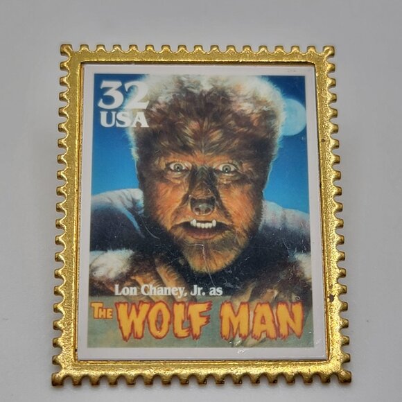 Vintage USPS Universal Classic Movie Monsters Jumbo Stamp Postcard Wolfman Pin - Picture 1 of 3